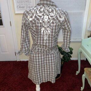 Western Cowgirl Embroidered Shirt Dress Cotton sz Small
